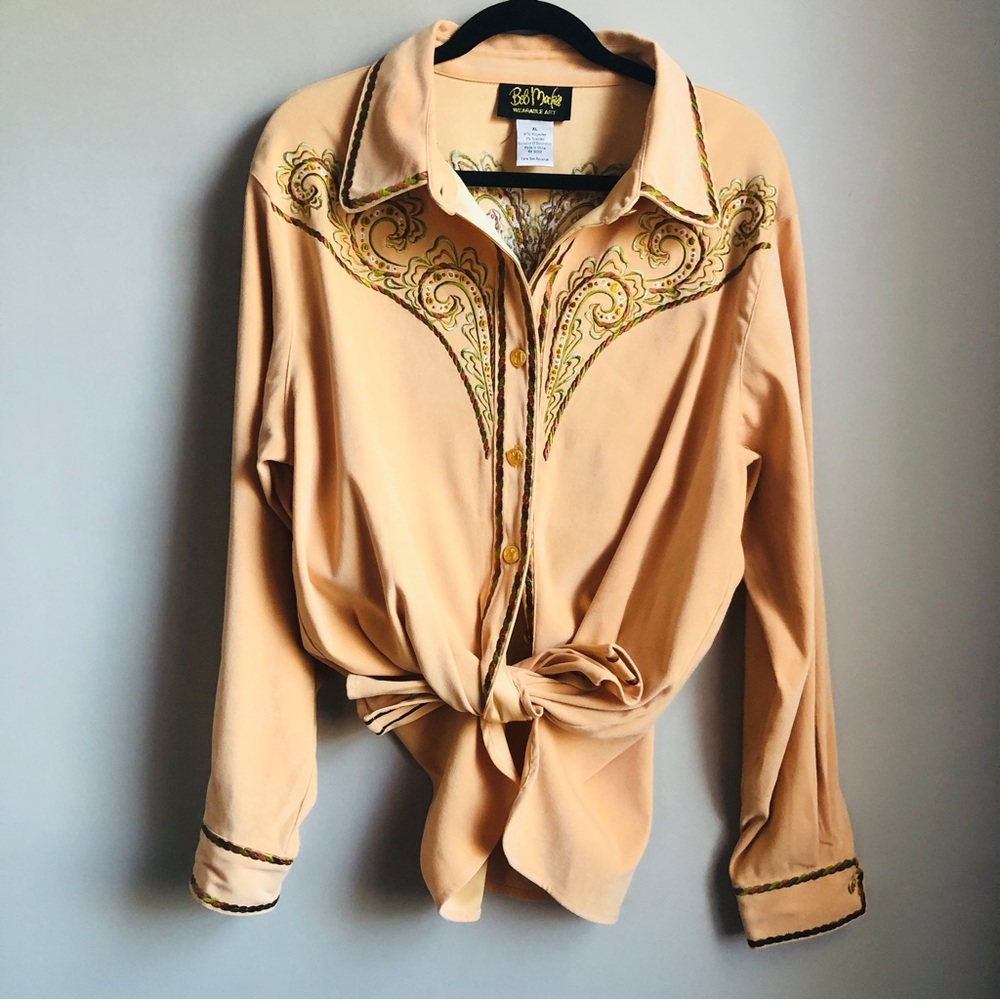 Bob Mackie Wearable Art Western Cowgirl Style Design "M" Buttons Long Sleeve XL